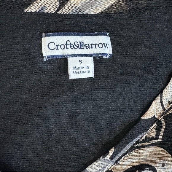 Croft & Barrow Black Beige Paisley Blouse 3/4 Sleeve Sz S Classic Boho Stretch - Picture 7 of 10